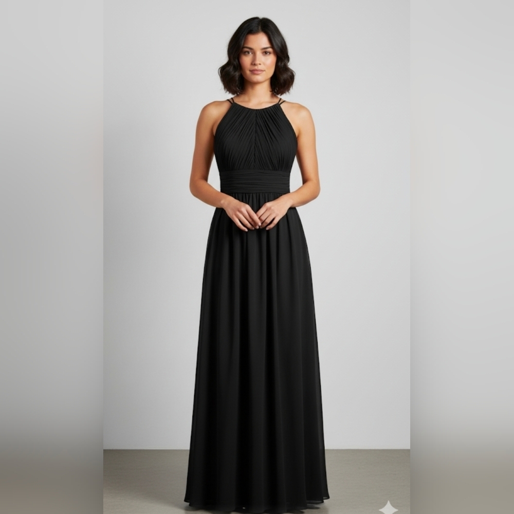 Bill Levkoff Black Formal Chiffon Pleated Dress Size 8